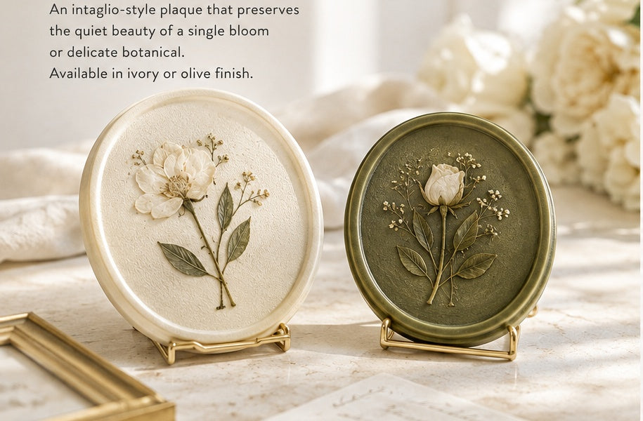 Ivory and olive Botanical Intaglio wedding flower keepsakes