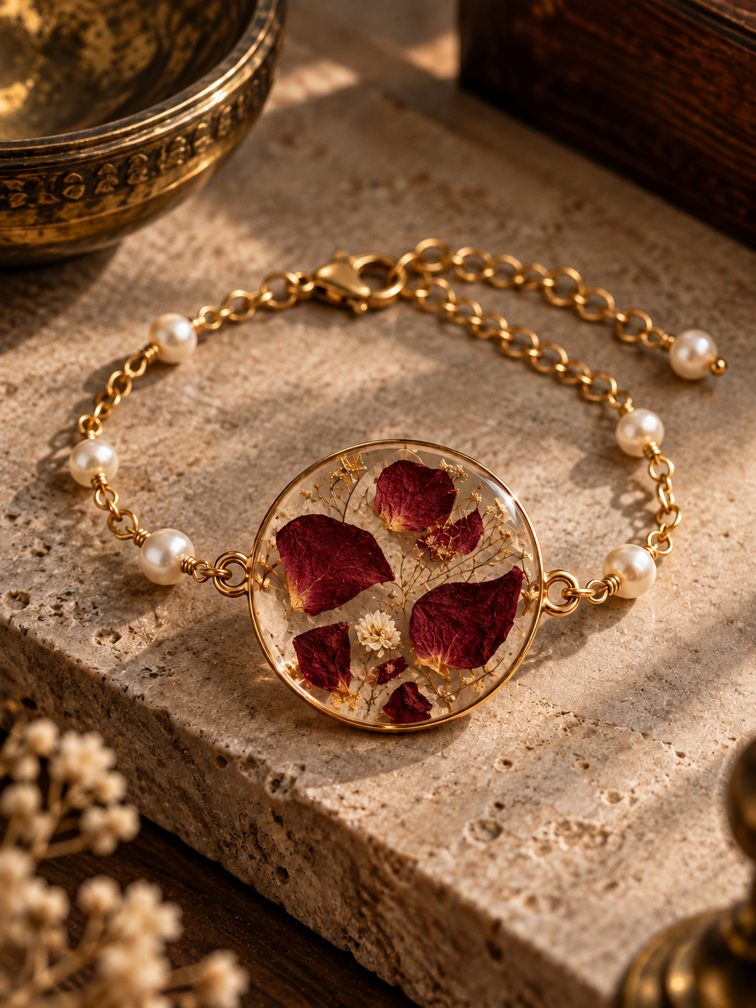 Burgundy rose petals bracelet design preview