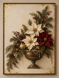 The Gilded Noel AI-assisted Christmas wall art design preview; ivory and oxblood poinsettias with pearls