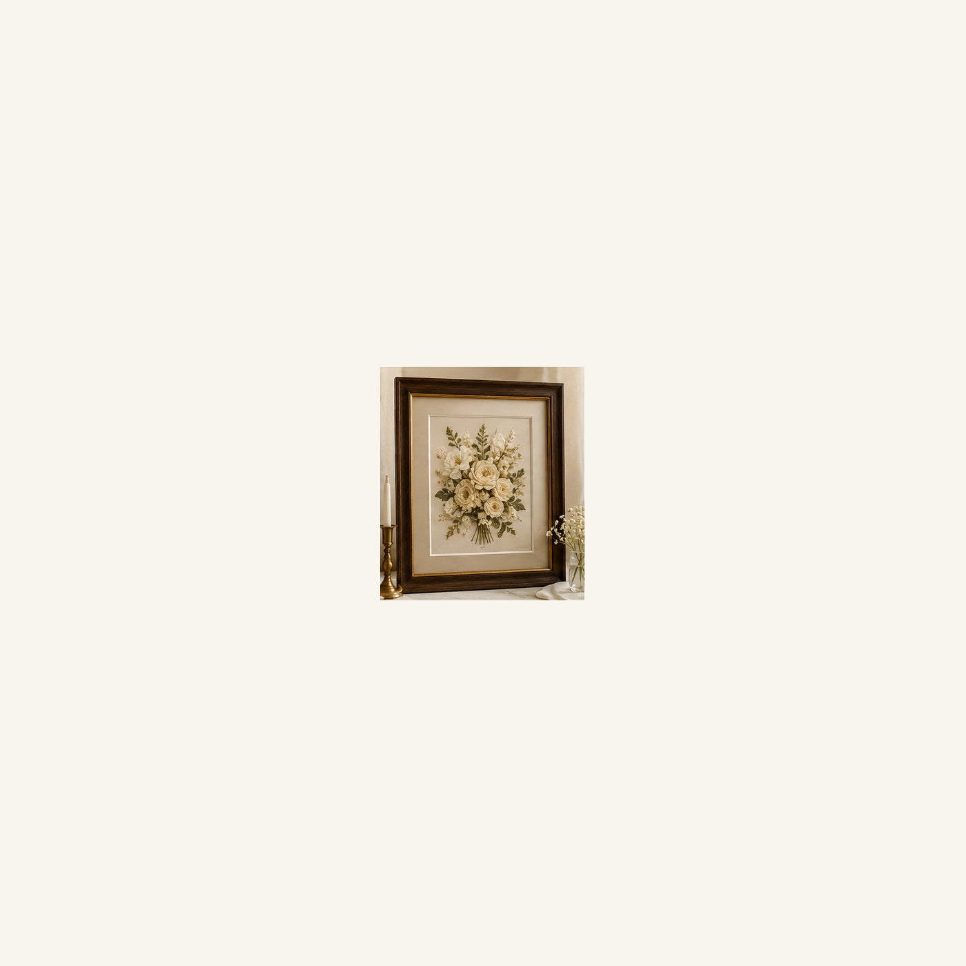 Botanical Portrait wedding flower preservation in bright ivory bridal styling