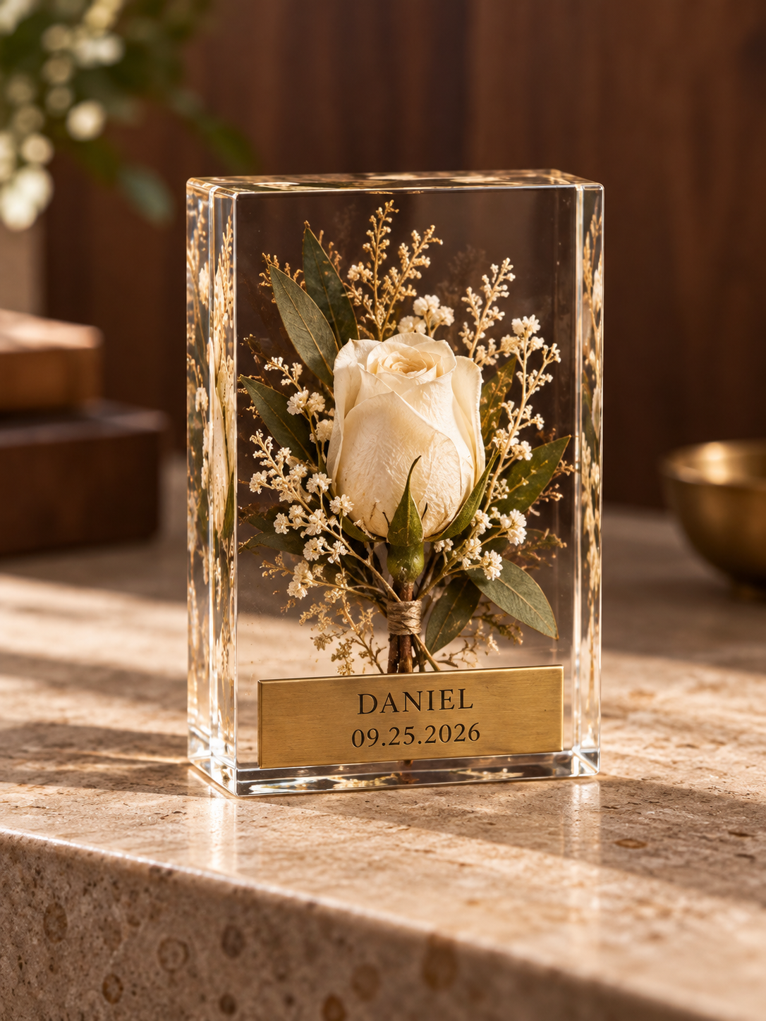 AI-assisted design preview; boutonniere resin keepsake