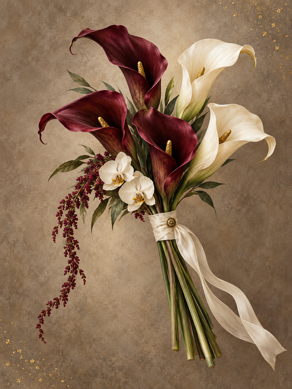 Oxblood Calla Vow unframed digital design preview with oxblood and ivory callas