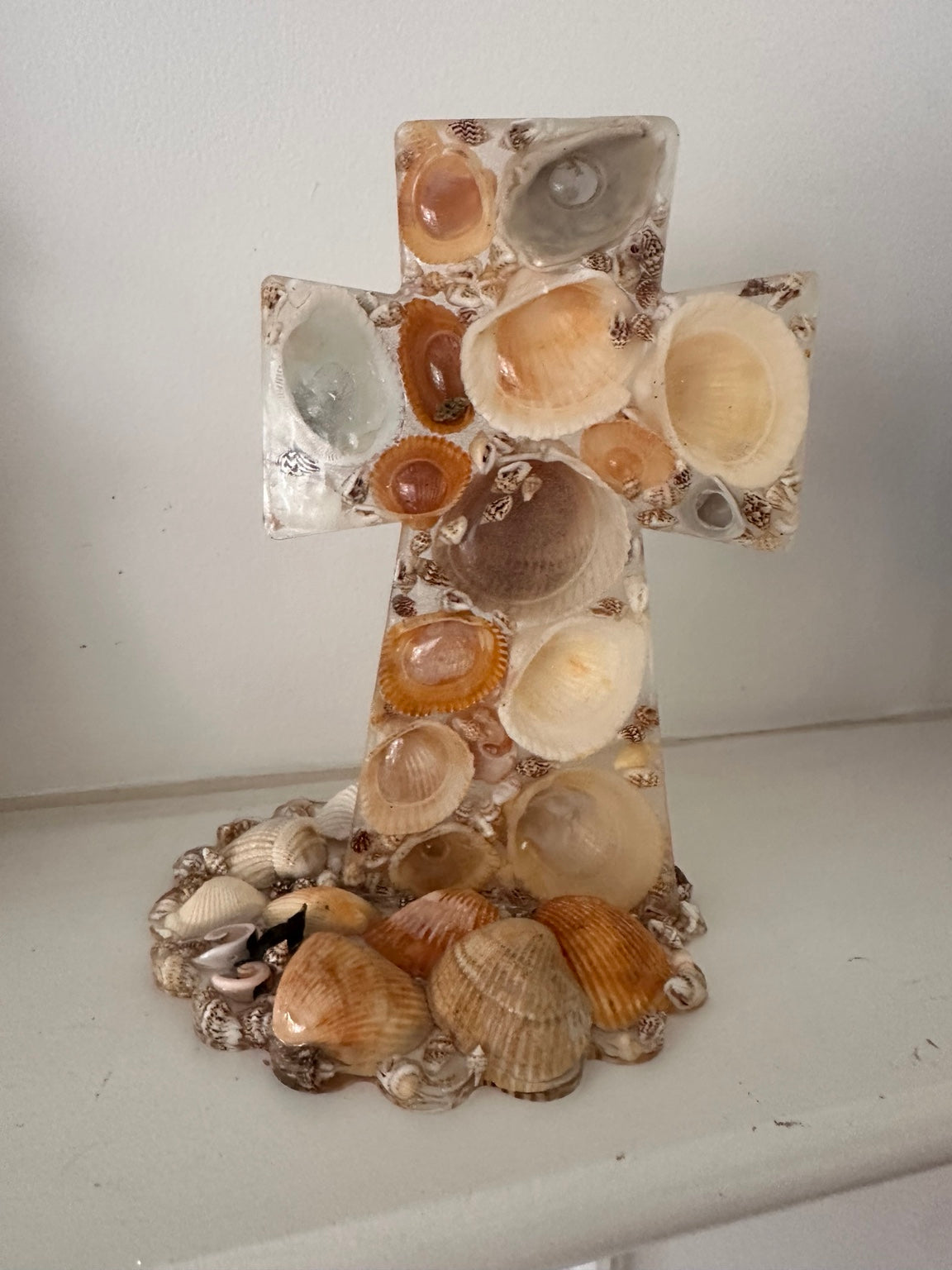 Back view of the handmade Pearl Relic seashell cross