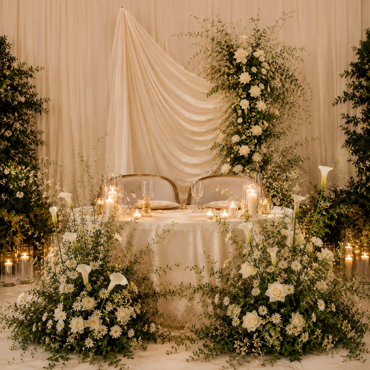 The Draped Garden Ceremony and Reception Repurpose package around a sweetheart table