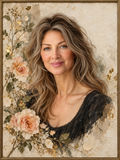 Digital design preview of a personalized Ivory Muse portrait in beige and blush; illustrated frame and texture, not a photograph of a finished physical piece
