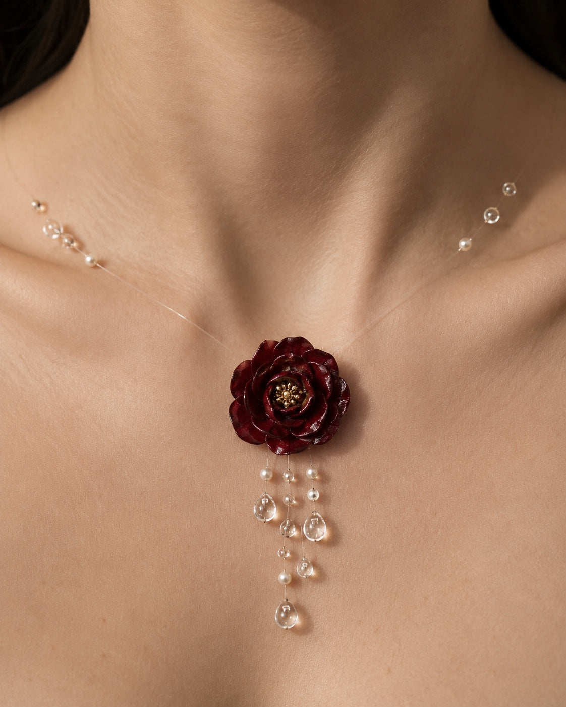 Le Rosse Studio Botanical Dew burgundy bloom necklace