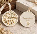 Design preview for Our First Christmas — Botanical Keepsake. Other items in the scene are styling context; contents follow the selected option.