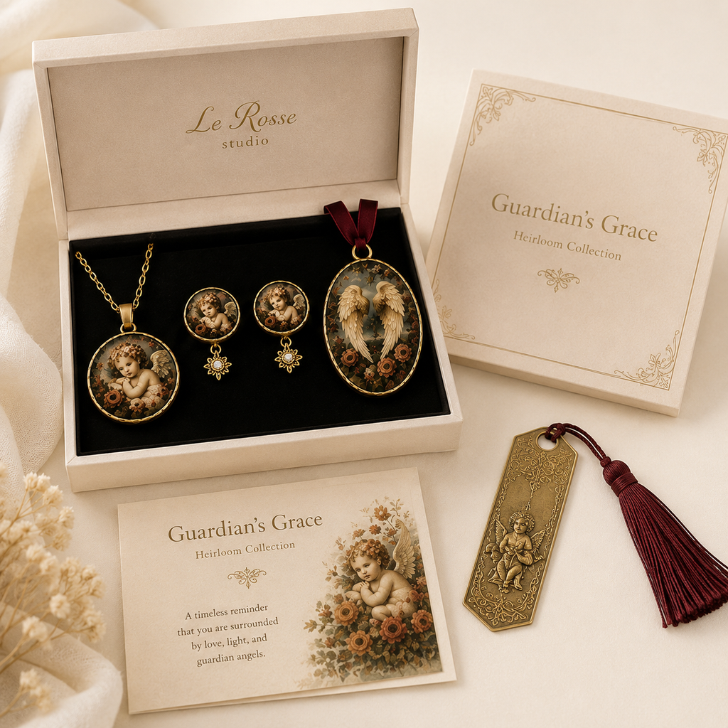 Le Rosse Studio Guardian's Grace heirloom gift set in cream burgundy and antique gold