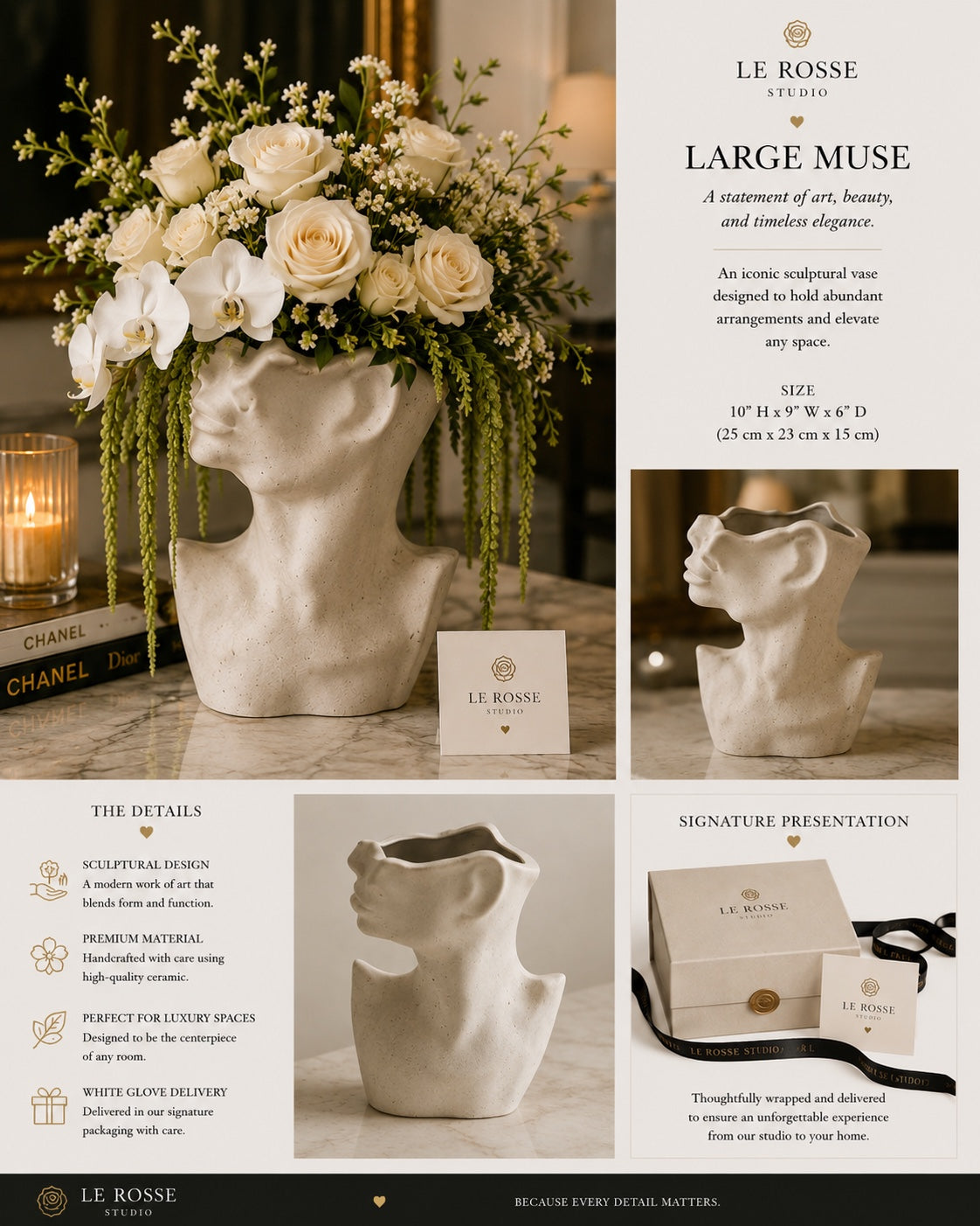 Large Sculptural Muse botanical arrangement details