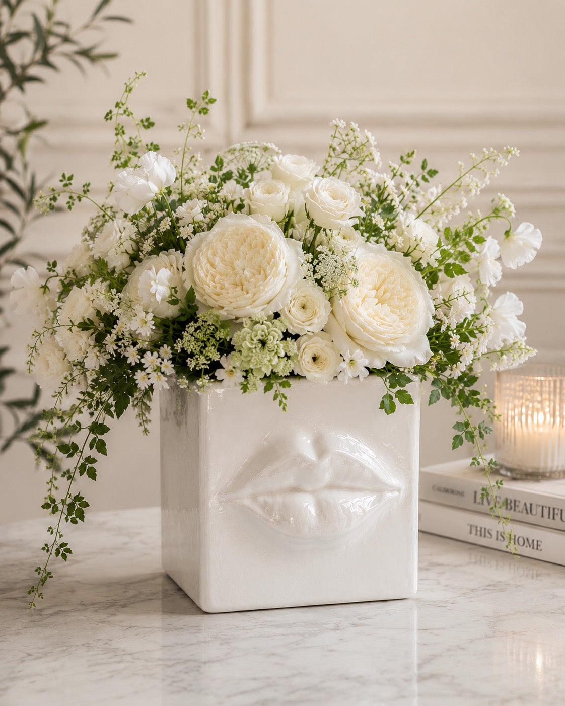 Mediterranean Modern ivory Iconic Lips fresh arrangement