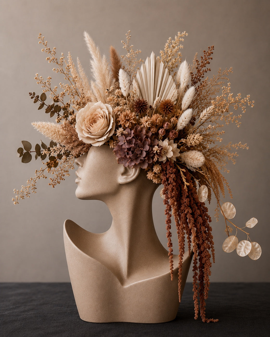 Neutral Sculptural Muse dried and preserved botanical arrangement