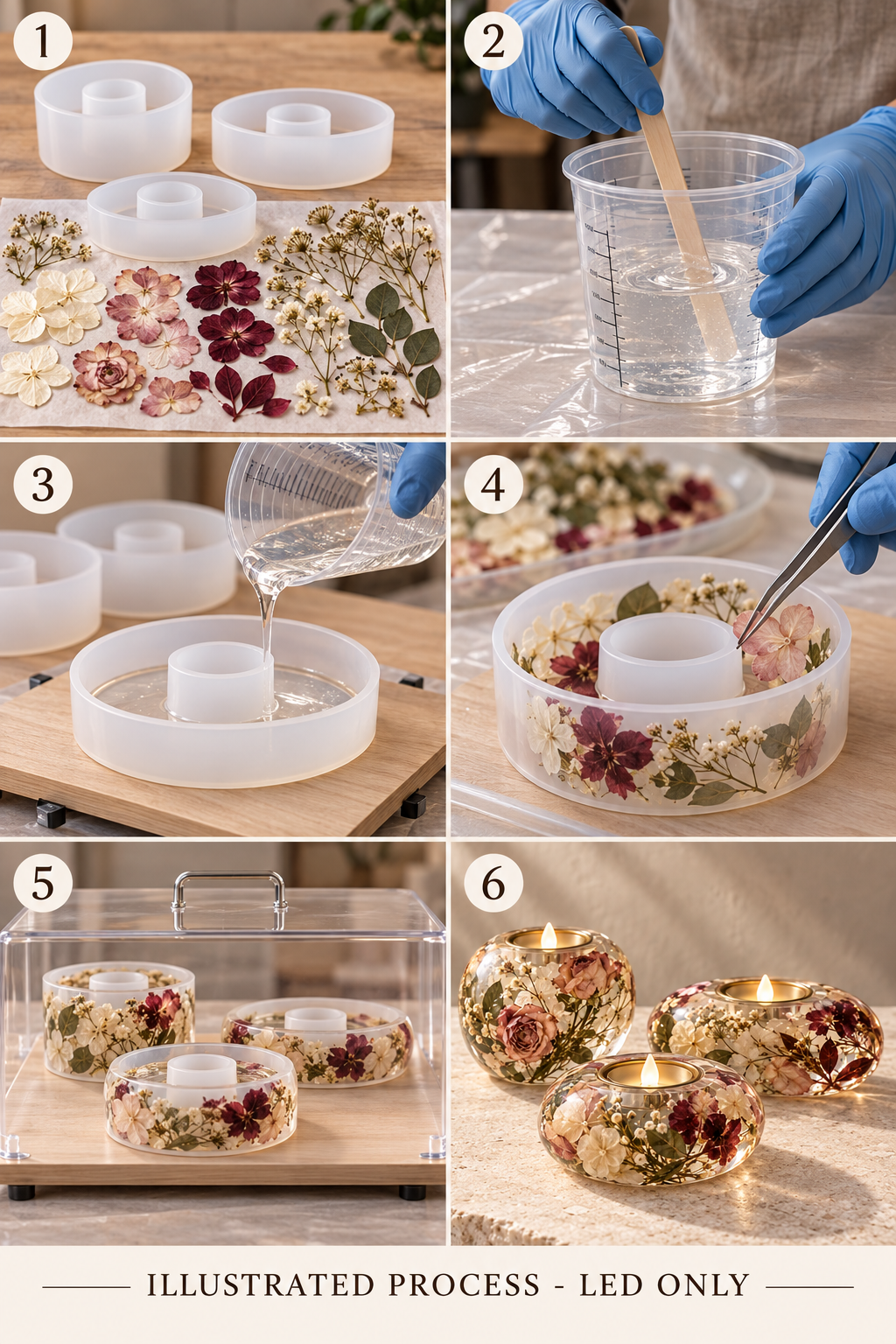 AI design preview - Preserved Bloom process resin botanical LED tealight holder