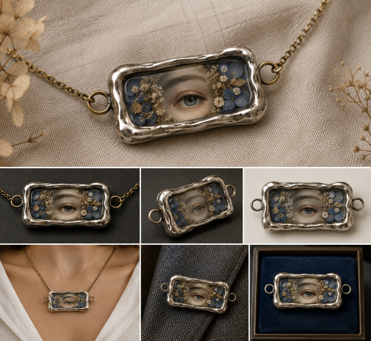 Le Rosse Studio Lover's Eye Botanical Horizon rectangular pendant and brooch