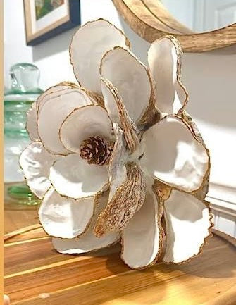 Natural handmade oyster-shell magnolia tabletop sculpture