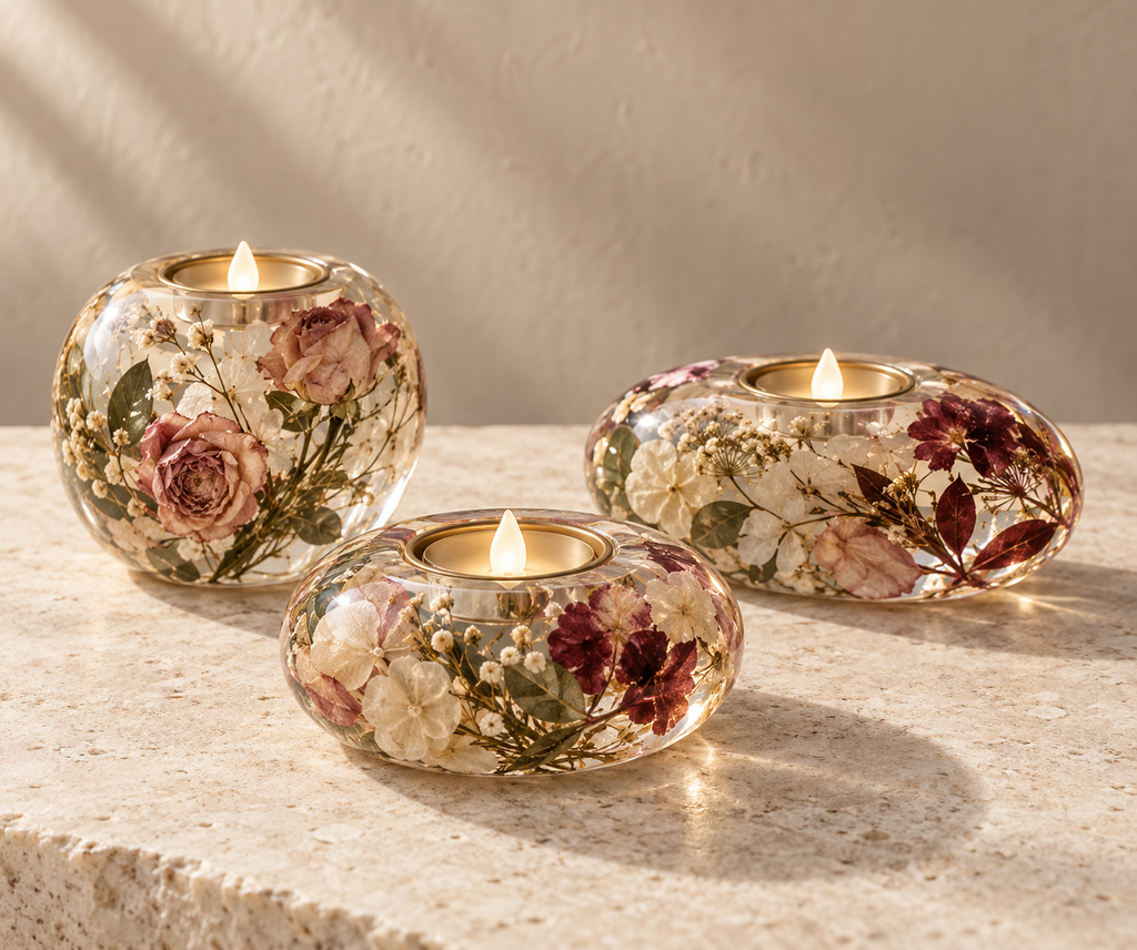 Petal Light preserved-flower resin luminary design visualization