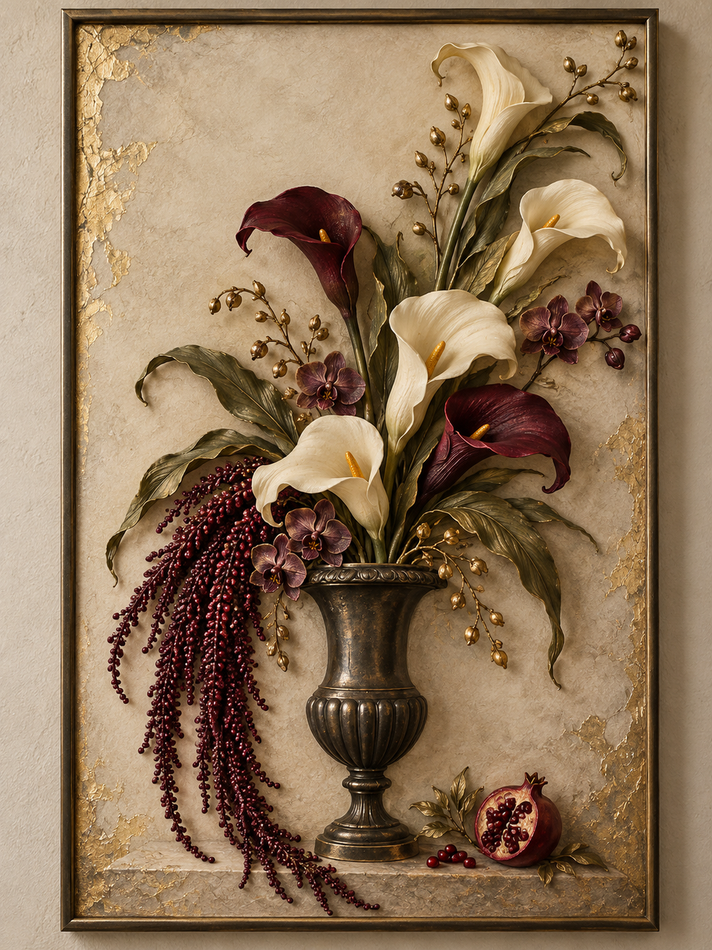 Calla Reverie — AI-assisted concept, botanical print with selected raised resin accents