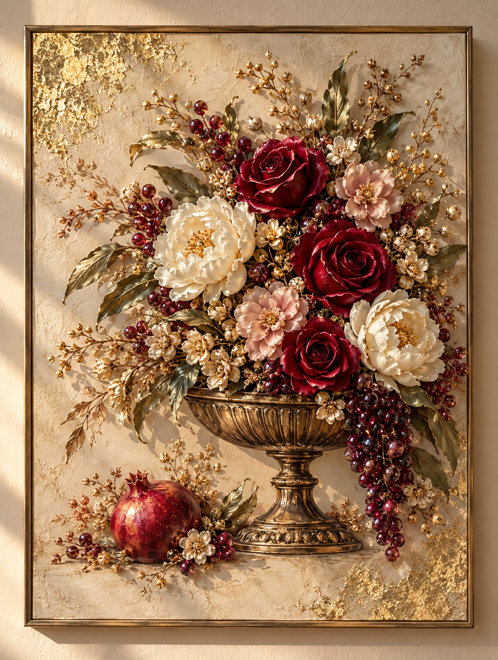 Gilded Garden — AI-assisted concept, botanical print with selected raised resin accents