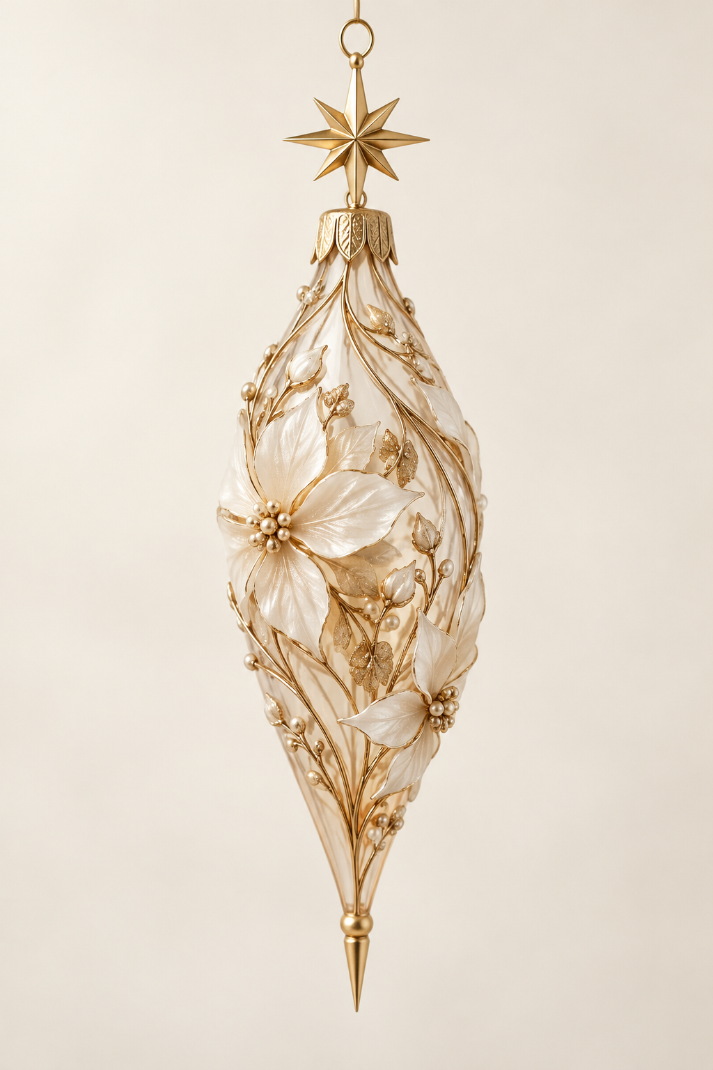 Starlight long pointed Christmas ornament AI-assisted design preview; finished details follow studio mold