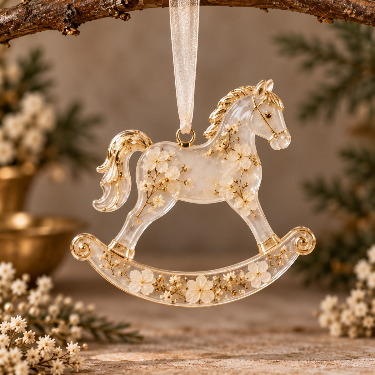 Winter Wishes rocking horse AI-assisted design preview; final details follow studio molds